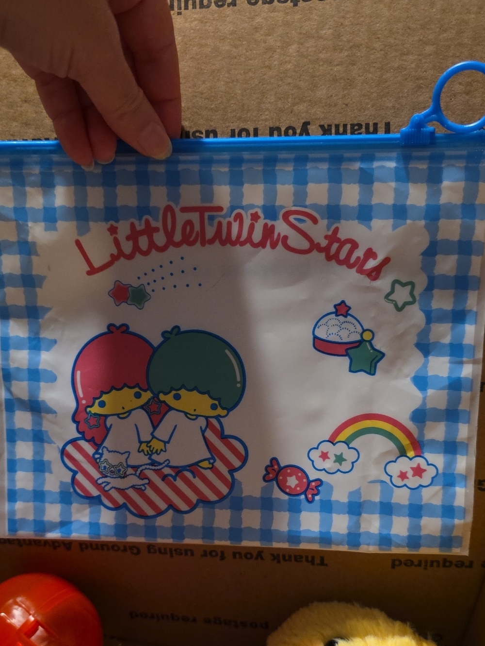 Little Twin Stars Blue Check Vinyl Pouch - Sanrio Style